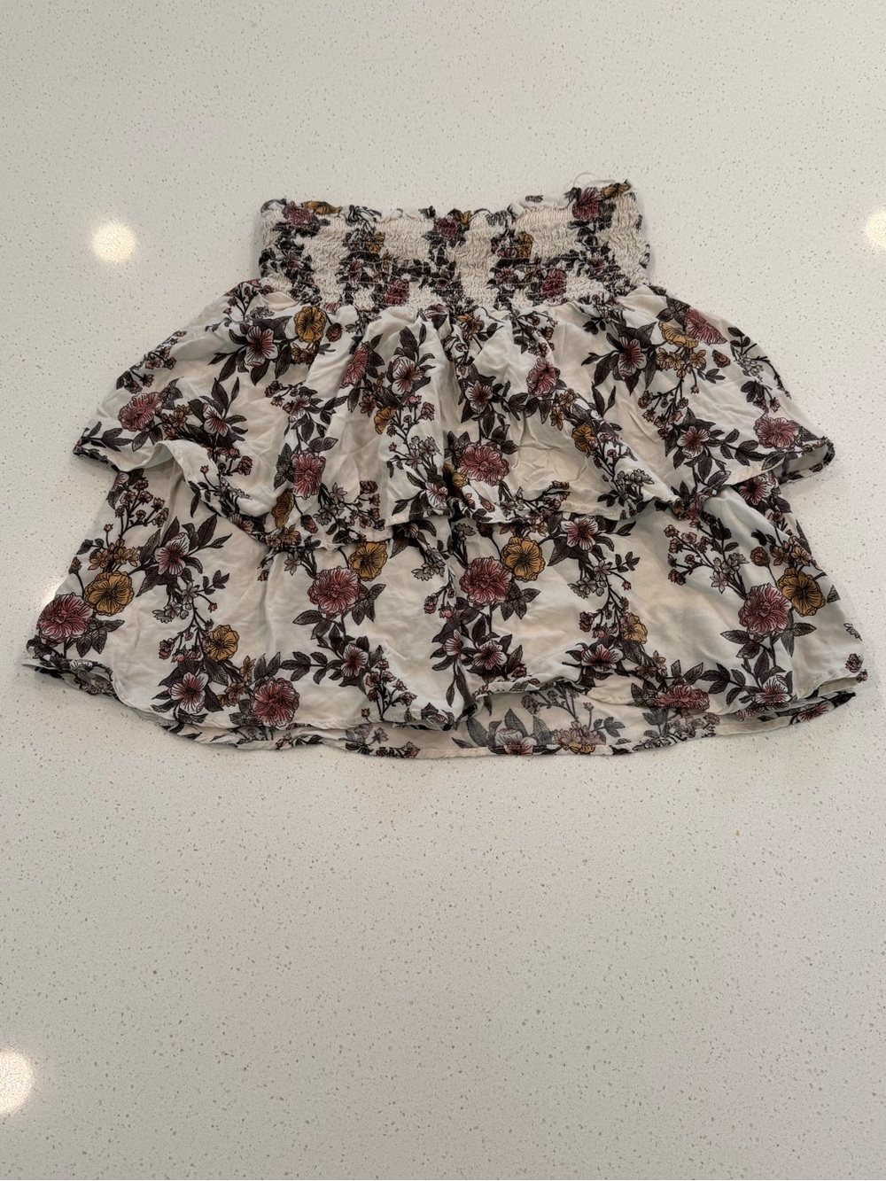 No Boundaries Floral Smocked Ruffle Tiered Mini Skirt Womens XS Cottagecore Boho